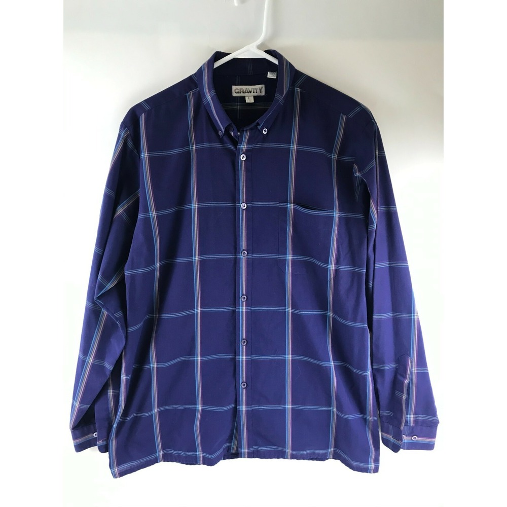 GRAVITY Shirt Men's Size L 16-16.5 Purple Button Down with Pocket Long Sleeve